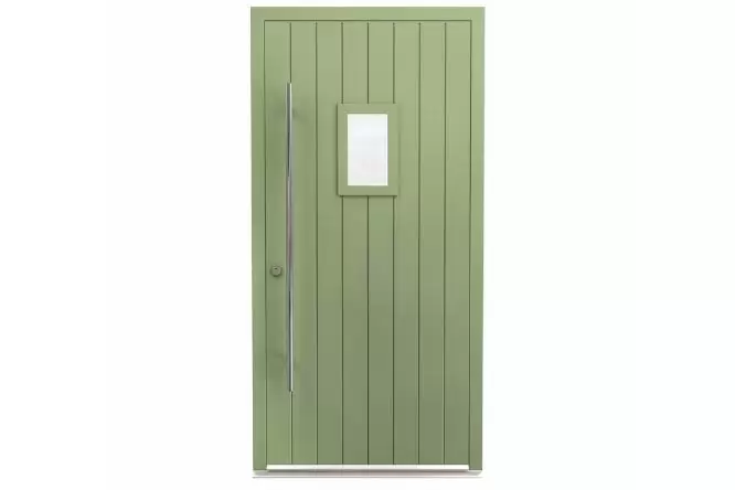rural style aluminium framed entrance door in pastel green rural style aluminium framed entrance door in pastel green